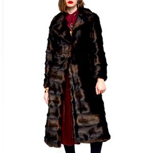 ZARA Black and Brown Long Faux Fur Horizontal Mink Full lenght Coat